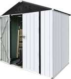 6 x 4 FT Metal Outdoor Storage Shed & Double Hinged Large Door - Heavy-Duty Shed with Floor, Lockable & Ventilation - Rainproof Windproof Large Utility Garden Shed for Backyard Patio Lawn - White