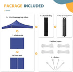 COBIZI Canopy Tent 10x10 Pop Up Canopy, Easy Setup Canopy with Sidewalls Waterproof & UPF 50+, Heavy Duty Commercial Instant Craft Fair Tent for Party, Event, Vendor, Farmer Market(D Bluei)