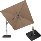 PURPLE LEAF 9' X 12' Left-right Tilting Patio Umbrella with Base Outdoor Swivel Cantilever Offset Aluminum Umbrella with Champagne Frame and 360-degree Rotation for Garden Deck Pool, Taupe