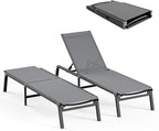 Patio Chaise Lounge Chair, Foldable Lounge Chair for Outside, Aluminum Chairs Set of 2 with 5 Adjustable Backrest, Outdoor Pool Lounger for Poolside, Lawn, Deck, Grey