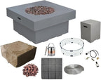 AMS Fireplace | Modeno Branford Package | Light Gray Liquid Propane Gas Fire Pit Table for Outside Patio Bundle with Tank Cover, Wind Guard & SS Burner Lid | Free Ice Bucket & Rubber Mat