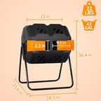 Composting Bins 43 Gallon Outdoor Tumbling Compost Bin Compost Tumbler Bucket Trash Can w/Dual Chamber Sliding Doors for Garden Patio,Orange Door