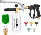 Foam Cannon for Pressure Washer with Dual Connector & Short Spray Gun, 1/4" Quick Connect & M22 Male Inlet, Double Tip, 5 Power Washer Nozzle Tips, 4000 PSI Car Wash Kit (Not Fit Garden Hoses)