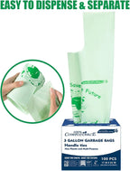 100% Compostable Trash Bags, 3 Gallon Compost Bags Small Kitchen Trash Bags with Handle, 100 Count Sturdy Biodegradable Garbage Bags Food Scrap Waste Bags, ASTM D6400, US BPI Certified