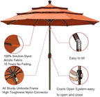 EliteShade USA 9Ft 3 Tiers Market Umbrella Patio Umbrella Outdoor Table Umbrella with Ventilation and 5 Years Non-Fading Top,Rust