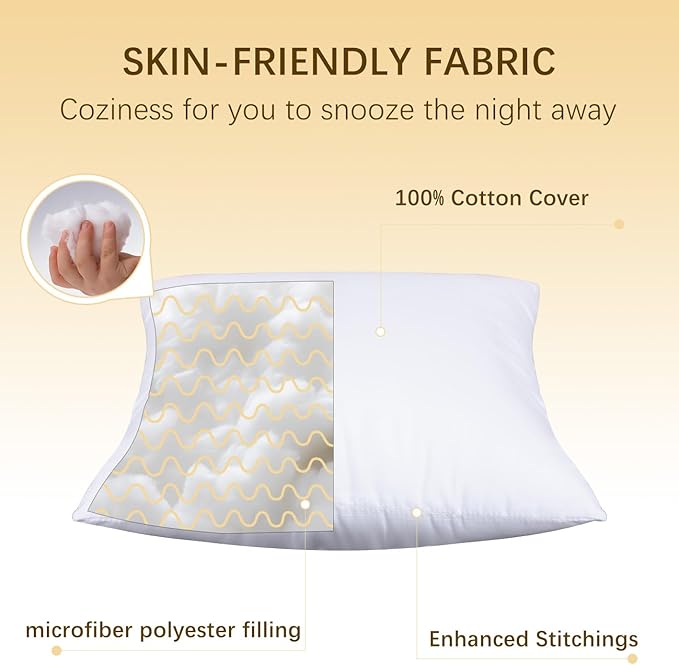 OKBA Throw Pillows Insert Set of 2, with 100% Cotton Cover, Bed and Couch - Indoor Hotel Decorative Pillows, 16x16 in White Pillows Inserts