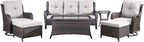 Wicker Patio Furniture-7 Pieces Rattan Patio Furniture Set Outdoor Patio Couch with Swivel Patio Chairs Ottomans and Coffee Table for Deck Poolside Backyard-Brown/Beige