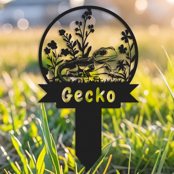 Custom Gecko Metal Memorial Plque,Personalized Gecko Remembrance Stake,Gecko Loss,Grave Markers,Outdoor Garden Decor,Yard Sign gecko 12inch