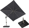 PURPLE LEAF 8' X 10' Left-right Tilting Patio Umbrella with Base Outdoor Swivel Cantilever Offset Aluminum Umbrella with Champagne Frame and 360-degree Rotation for Garden Deck Pool, Grey