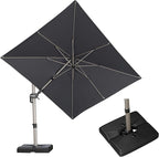 PURPLE LEAF 8' X 10' Left-right Tilting Patio Umbrella with Base Outdoor Swivel Cantilever Offset Aluminum Umbrella with Champagne Frame and 360-degree Rotation for Garden Deck Pool, Grey