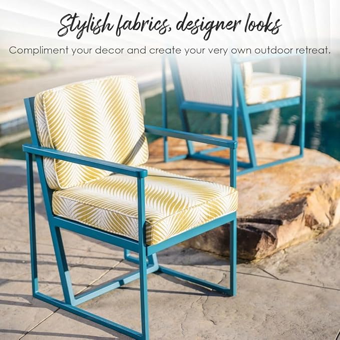 RSH DECOR: Deep Seating Cushion with Pillow Back | 25” x 25” Seat | Water and Fade-Resistant Spun Fabric | Outdoor Chair Cushion Set for Patio Furniture | Bright Colorful Stripe
