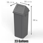 23 Gallon Gray Square Trash Can with Dome Swing Lid – Durable Commercial Plastic Waste Bin for Restaurants, Offices & Public Spaces