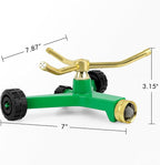 RESTMO 3-Arm Metal Sprinkler with Wheel Base, 360 Degree Automatic Rotary Lawn Sprinkler System for Garden Plant, Flower Bed and Yard Watering and Large Yard Area Watering