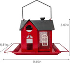 Solar Bird Feeder House for Outdoors – Red Metal Hanging Bird Feeder with Solar Light, Decorative Bird House Feeder for Cardinals, Finches, and Wild Birds, Weatherproof Backyard Garden Decor