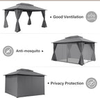 LAUSAINT HOME Outdoor Patio Gazebo 10'x13' with Expansion Bolts, Heavy Duty Party Tent & Shelter with Double Roofs, Mosquito Nettings and Privacy Screens for Backyard, Garden, Lawn, Smoke Grey