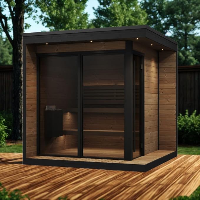 GL6 Outdoor Sauna Kit, Garden Luxury-Series Outdoor DIY Sauna Kit, Thermo-Spruce, up to 6 Persons Bundles (Sauna Heater and Sauna Stones Included) (Harvia Spirit SP90E - WiFi Xenio)