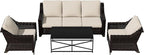 Vista Vibe 4 Pieces Outdoor Patio Conversation Furniture Set - 78" 3-seat Sofa | 2 Chairs | Metal Coffee Table, Deep Seat Loveseat, Removable Cushions, PE Rattan Couch, Lawn (Brown/Beige)