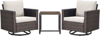 Rilyson Outdoor Patio Swivel Rocker Chairs - 3 Piece Wicker Patio Furniture Bistro Swivel Rocking Chairs Set with Comfortable Cushions,Sturdy Metal Frame and Side Table for Porch Deck(Brown/Beige)