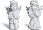 YUEOECOR 2PCS Cherubs Angels Resin Garden Statue Figurine, Adorable Angel Sculpture Memorial Statue Indoor Outdoor Home Garden Decoration (A 2PCS White)