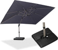 PURPLE LEAF 9' x 11' Patio Umbrella with Base Cantilever Umbrella Rectangular Outdoor Offset Umbrella with Champagne Frame and 360° Rotation for Garden Deck Pool, Light Grey