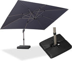 PURPLE LEAF 9' x 11' Patio Umbrella with Base Cantilever Umbrella Rectangular Outdoor Offset Umbrella with Champagne Frame and 360° Rotation for Garden Deck Pool, Light Grey