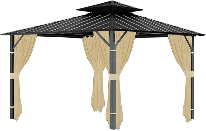 Gazebo Universal Replacement Privacy Curtain, 10'X10' Gazebo Curtains Outdoor Waterproof, 4-Panels Sidewall with Zipper for Patio, Garden and Backyard (Only Curtains, 10'X10', Khaki)