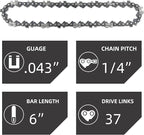5 Pieces 6 Inch Chainsaw Chain, Replacement Chains for 6 Inch Cordless Electric Portable Mini Chainsaw, Chains Fit for 6-inch Mini Chainsaws -37 Drive Links
