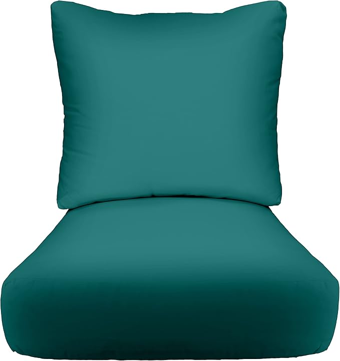 RSH DECOR: Deep Seating Cushion with Pillow Back | 23” x 26” Seat | All-Weather Spun Fabric | Water and Fade-Resistant | Outdoor Chair Cushion Set for Patio Furniture | Peacock