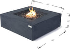 Elementi+ | Roraima Gas Fire Pit Cast Concrete 40" Square Fire Table, Outdoor Fire Pit Electronic Ignition | Canvas Cover, Fire Glass and Burner Lid Included | Dark Gray | Propane Gas