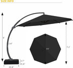Kingdura 11ft Offset Cantilever Patio Umbrella with Base Included, Large Round Aluminum Outdoor Umbrella, 360° Rotation & Infinite Tilt, Heavy Duty Frame for Deck Pool Backyard, Black