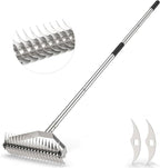 Thatch Rakes for Lawns,14.2-Inch Thatching Rake,304 Stainless Steel Dethatcher Rake with Adjustable Handle and 2 Extra Replaceable Blades,Heavy Duty Rakes for Cleaning Dead Grass and Loosening Soil