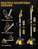 Cordless Weed Wacker, for Dewalt 20V Battery, 3 in 1 Battery Powered Weed Eater & Edger & Mower with Auto Line Feed, 20000 RPM 12 Inch Brushless Grass Trimmer, 6 Line Spools String Trimmer for Lawn