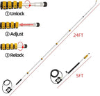 Tecoloy 24 FT Telescoping Pressure Washer Wand with Power Washer Extension Wand, Support Belt, Gutter Cleaner Attachment, 5 Spray Nozzle Tips and 2 Hose Inlet Adapters