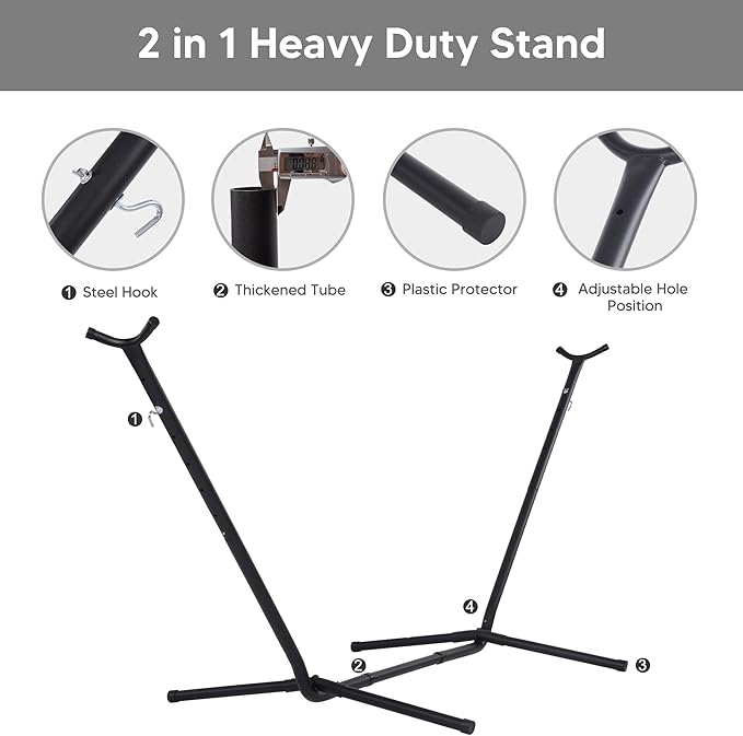SUNCREAT 2-in-1 Convertible Extra Large Hammocks with Stand, Heavy Duty 2 Person Hammock for Outside with Stand, Patent Pending, Light Gray