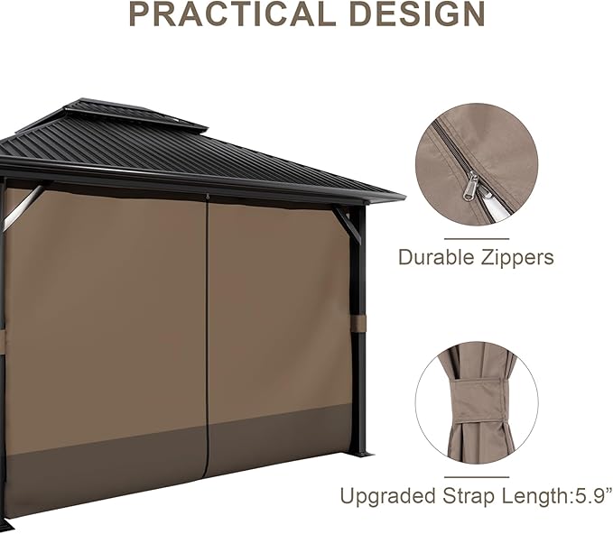 BPS 10' x 13' Gazebo Curtain Privacy 4-Panel Sidewall Outdoor Replacement Shade (Only Curtain)