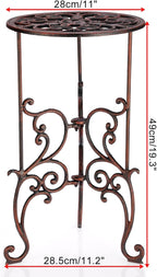 OwnMy Cast Iron Tall Plant Stand Heavy Duty Vintage Wrought Iron Flower Pot Holder, Decorative 1-Tier Potted Plant Holder Rack, Indoor Outdoor Large Metal Plant Stand for Patio Garden, Red Bronze