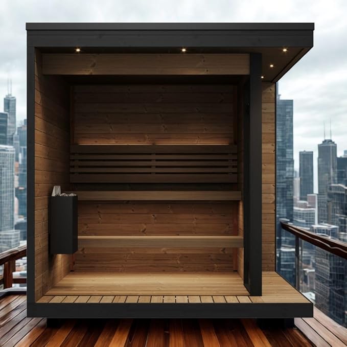 GL6 Outdoor Sauna Kit, Garden Luxury-Series Outdoor DIY Sauna Kit, Thermo-Spruce, up to 6 Persons Bundles (Sauna Heater and Sauna Stones Included) (HIVE MINI 11 WiFi - Black)