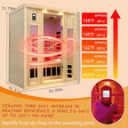 Ceramic Infrared Sauna 3 Person, Infrared Saunas for Home, Low EMF Far Infrared Sauna, Indoor Home Sauna Spa, Hemlock Wooden Sauna with Bluetooth Speaker, Chromotherapy Lamp, 2050W