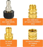 GASHER Pressure Washer Quick Connect Kit, M22 to 3/8" Quick Connect, 3/4" to Quick Release, M22 14mm Quick Connect Swivel Fittings