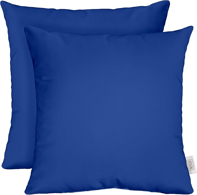 RSH DECOR: Square Throw Pillows Set of 2 | 17” x 17” | All-Weather Spun Fabric | Water and Fade-Resistant | Outdoor Accent Pillows for Patio Furniture | Veranda Blue