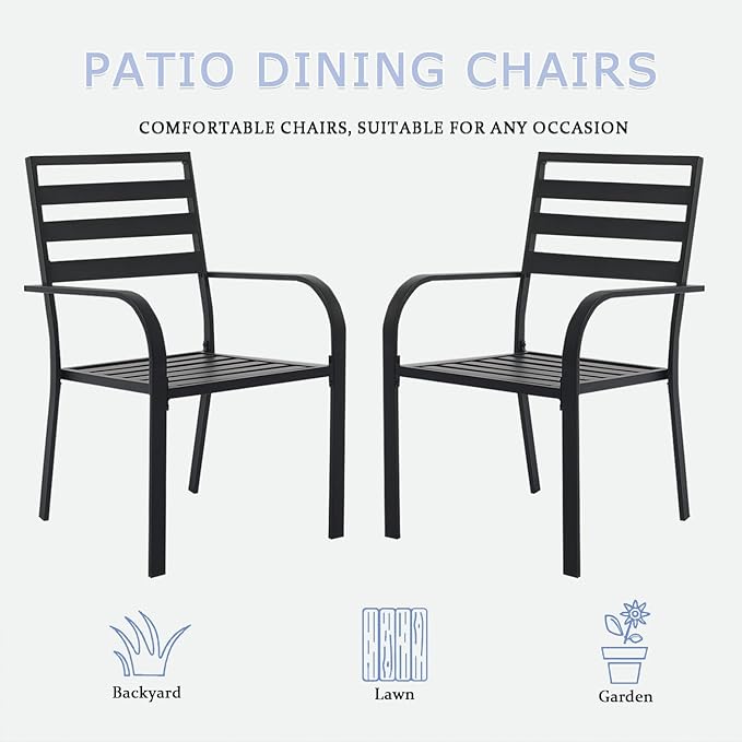 Patio Dining Chairs Set of 8, Metal Outdoor Chair, Black Stackable Dining Chairs, Wrought Iron Patio Chairs with Wide Back & Armrest, Support 300 LBS