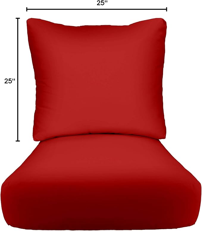RSH DECOR Indoor Outdoor Deep Seating Chair Cushion with Pillow Back | All Weather Polyester Fabric | Seat 25" W x 25" D & Back 25" W x 21" H | Red