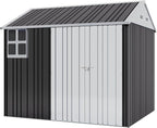 Jocisland 8.5x7.1x7.5 FT Outdoor Storage Shed, Lockable Double Hinged Doors and 4 Vents, Metal Shed for Backyard Storage, Dark Black/White