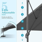 HOTIME 10x10 Patio Umbrella Cantilever Outdoor Umbrella Aluminum Offset Pool Umbrella with 360 Rotation for Garden Deck Pool Patio, Gray
