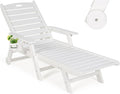nalone HDPE Chaise Lounge Chair Outdoor with Wheels & Cup Holder, Pool Lounge Chairs with 5-Position Adjustable Backrest, Supports Up to 400 LBS for Patio Poolside Deck Beach Backyard (White)