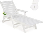 nalone HDPE Chaise Lounge Chair Outdoor with Wheels & Cup Holder, Pool Lounge Chairs with 5-Position Adjustable Backrest, Supports Up to 400 LBS for Patio Poolside Deck Beach Backyard (White)