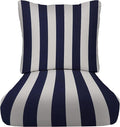 RSH DECOR: Deep Seating Cushion with Pillow Back | 23” x 26” Seat | All-Weather Spun Fabric | Water and Fade-Resistant | Outdoor Chair Cushion Set for Patio Furniture | Navy Blue & White Stripe