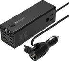 HITRENDS 300W Car Power Inverter, DC 12V to AC 110V with 2 USB Ports, 2 Type-C Ports, and 2 AC Outlets for Car, Home, and Travel Use (Black)