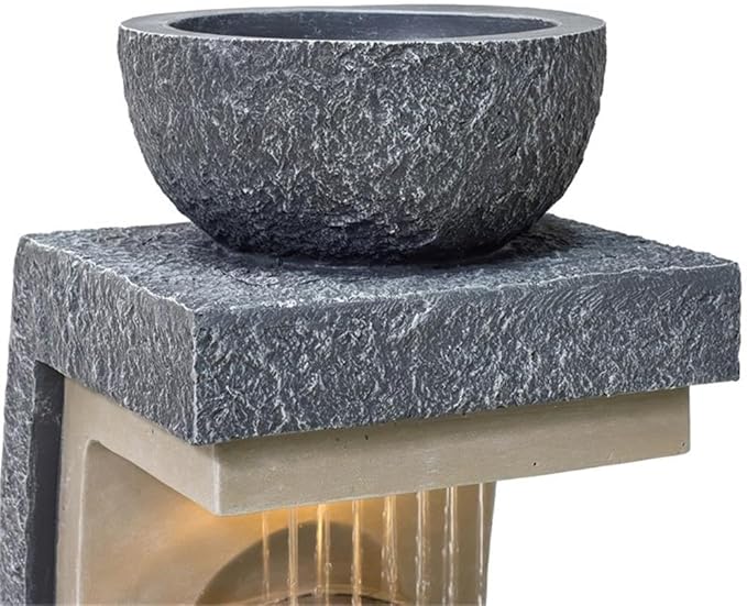 LuxenHome Water Fountain Outdoor, 32 Inch Resin Cascading Water Fountains Indoor with LED Lights, Modern Garden Decor, Small Waterfall Fountain, Outdoor Fountains and Waterfalls Garden Decor