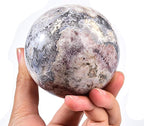 JIC Gem Blue Cherry Blossom Agate Crystal Ball with Stand Healing Crystal Sphere Natural Flower Agate Stone Meditation Home Decor 2.3-2.7 inch (60-70mm)